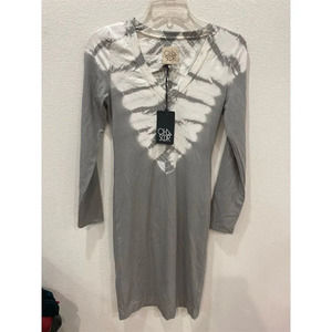 Chaser Women's Gray Tie-Dye Long Sleeve Midi Dress Size M cotton